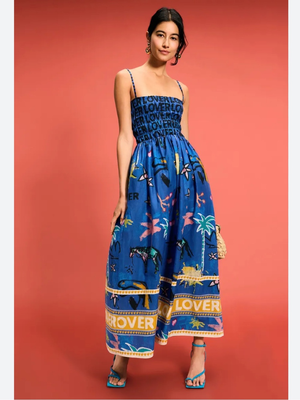 Romy Lover Blue Tropical Print Maxi Dres - Small